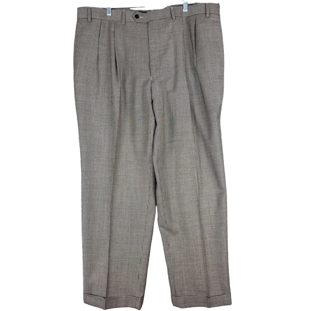 Lauren Ralph Lauren‎ Dress Pants Mens 40x30 Brown Check Wool Pleated Cuffed Work